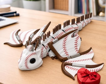 Fichiers d'impression 3D STL du dragon de baseball flexible, jouet anti-stress dragon ailé articulé, figurine de dragon flexible, dragon de sport flexible STL