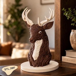 Princess Mononoke Forest Spirit 3D Print Files, White Faux Taxidermy Jackalope and Rustic Cabin Decor Woodland Deer Bust STL Set