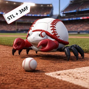 Flexi Baseball Hermit Crab STL | Articulated Crab Fidget Toy | Cute Baseball Ornaments | Baseball Senior 3D Print Model