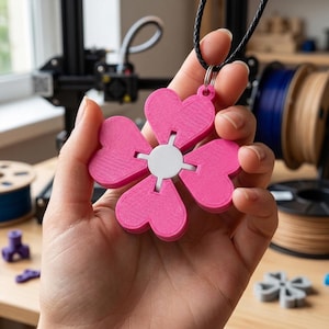 Portachiavi articolato a forma di cuore e fiore, file per stampa 3D, giocattolo antistress flessibile (STL e 3MF)