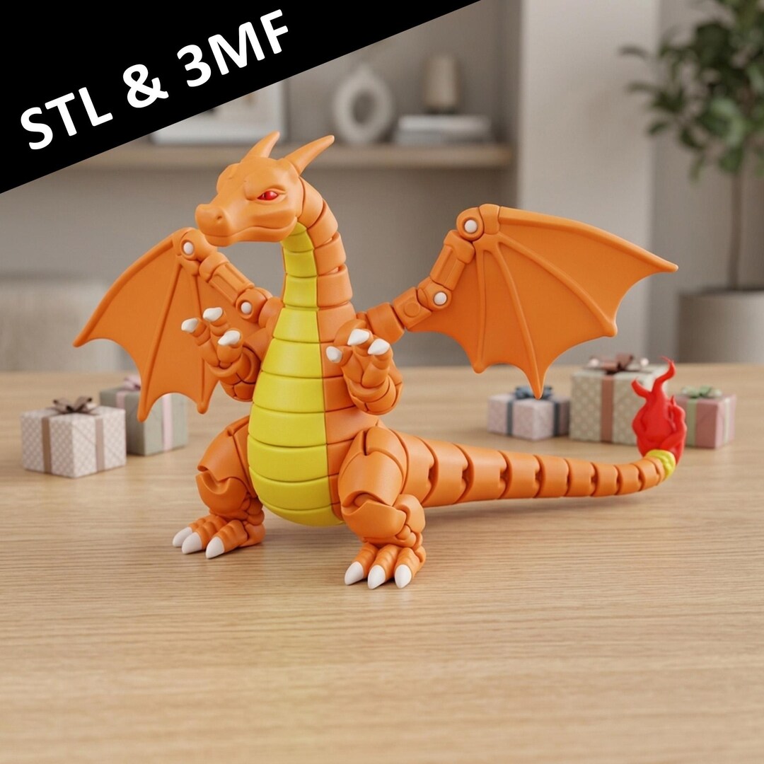 Articulated Fire Lizard Dragon STL and 3MF File | Flexi Fidget Desk Toy ...