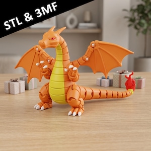 Articulated Fire Lizard Dragon STL and 3MF File | Flexi Fidget Desk Toy | 3D Printed Files | Fantasy Dragon Model