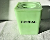 Vintage Jeanette Jadeite Jadite Glass Square Cereal Canister
