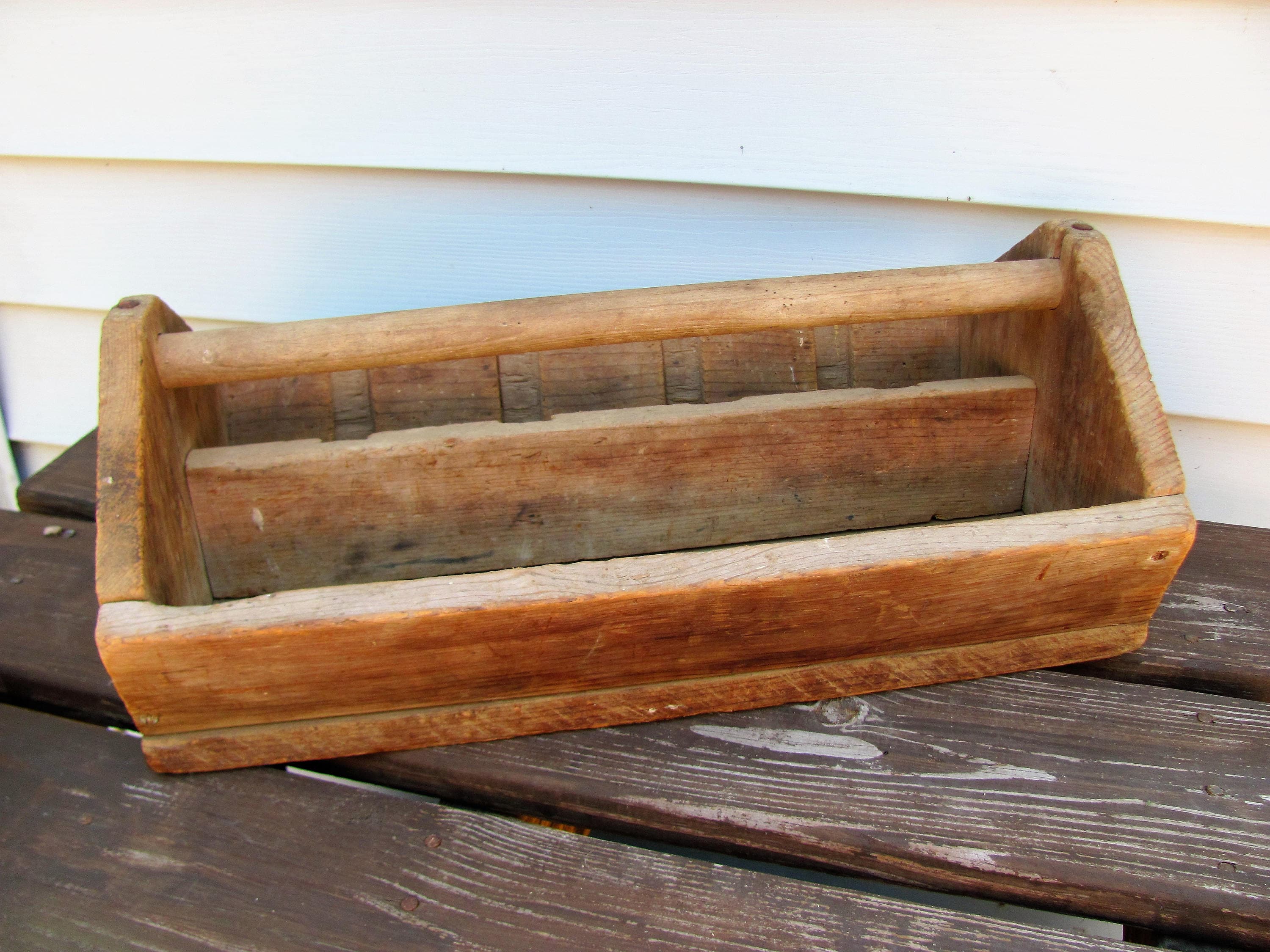 Antique Wood Tool Tote Primitive Farm Tool Tote Wood 