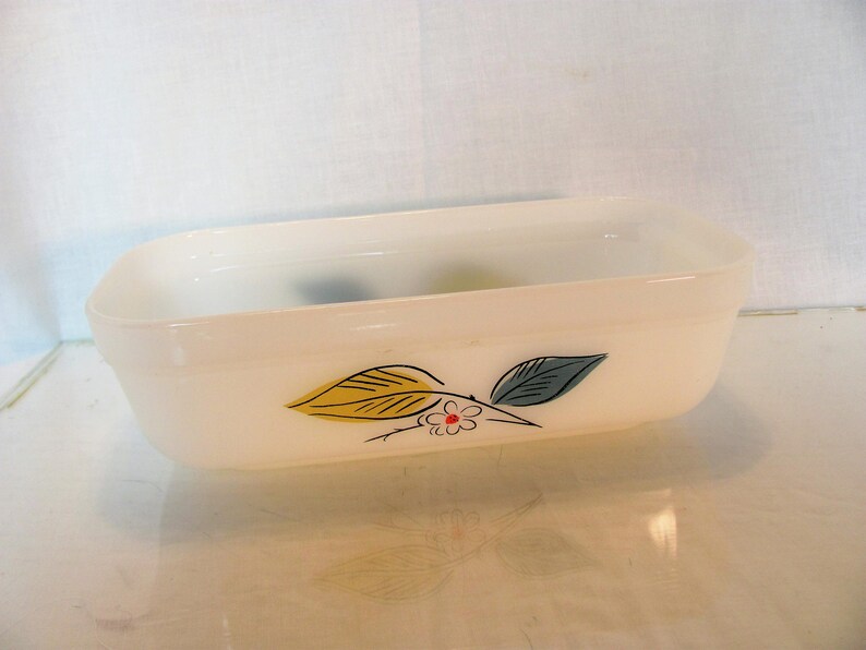 Fire King Loaf Pan Fire King Salem China Biscayne Fire King Blue and Gold Leaf Pattern
