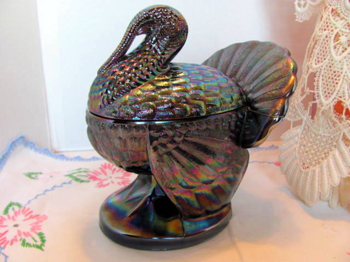 Carnival Glass Turkey on a Nest Candy Dish by L.E. Smith Etsy