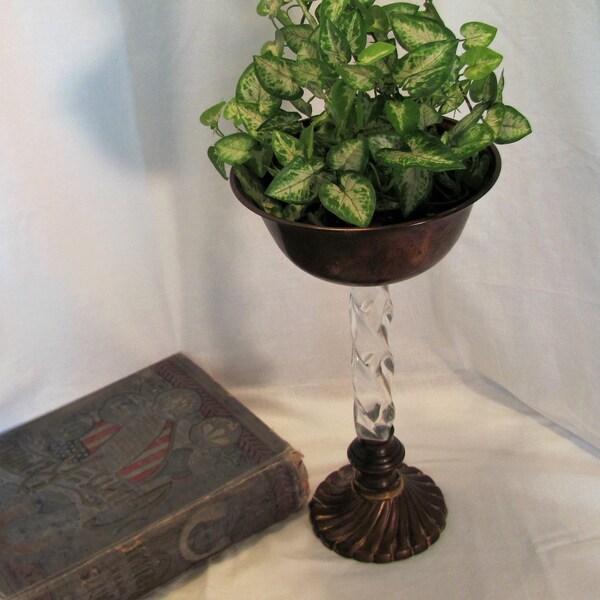 Tall Copper Candle Holder with Glass Stem 12 5/8"