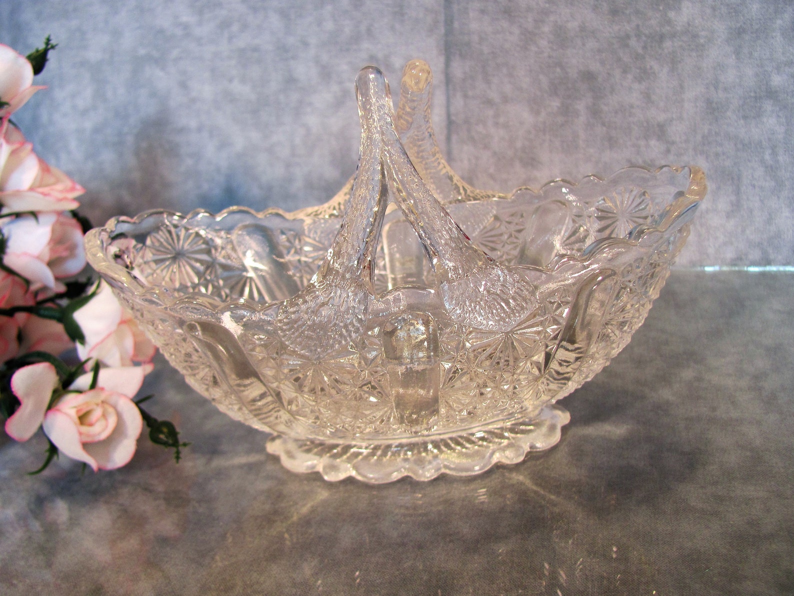 Fenton Split Handled Basket / Crystal Fenton Basket with Split Etsy