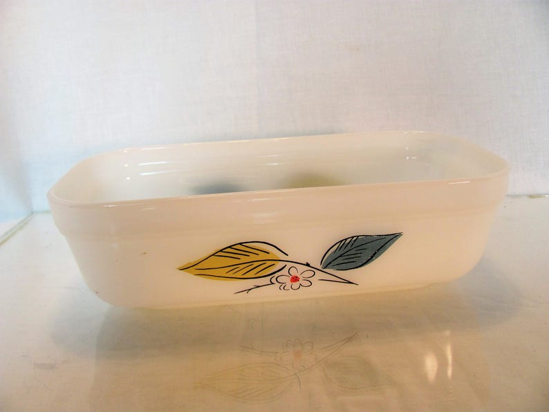 Fire King Loaf Pan Fire King Salem China Biscayne Fire King Blue and Gold Leaf Pattern