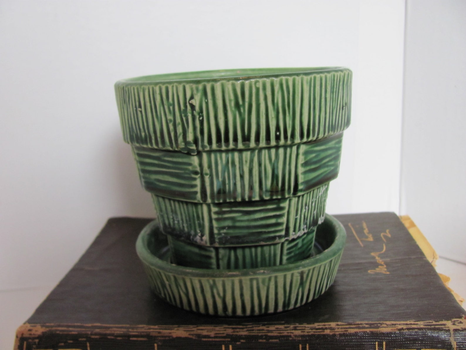 McCoy Green Pottery Planter / McCoy Basket Weave Flower Pot / | Etsy