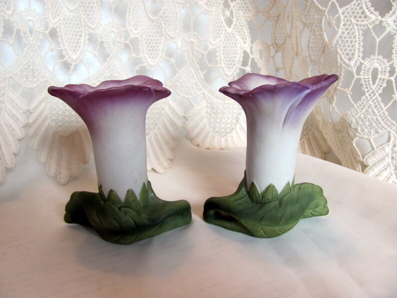 Lefton Purple Lily Candle Holders / Lefton Purple Lily Vases Etsy