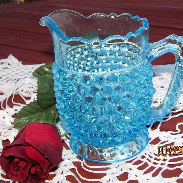 Hobnail Creamer or Small Pitcher Blue and Beautiful