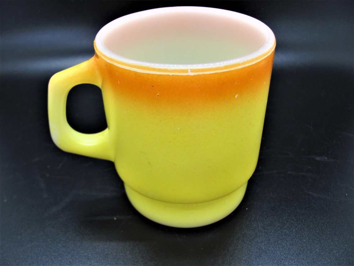 Fire King Milk Glass Stackable Mug Yellow and Orange Etsy