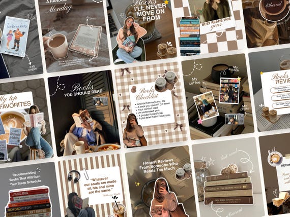 Bookstagram Canva Templates, Booktok Instagram Post, Trendy IOS Cozy Bookish Instagram for Book Lovers, Influencers, Author Social Media.