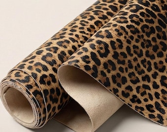 Leopard Print Faux Leather Fabric, Craft Vinyl, Felt Backing
