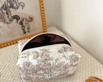 Pochette per il trucco rigida | Elegante organizer cosmetico trapuntato | Ampia trousse da viaggio