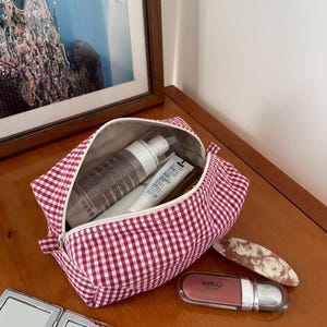 Bolsa de viaje acolchada de algodón | Neceser de maquillaje | Neceser para cosméticos y artículos de aseo hecho a mano
