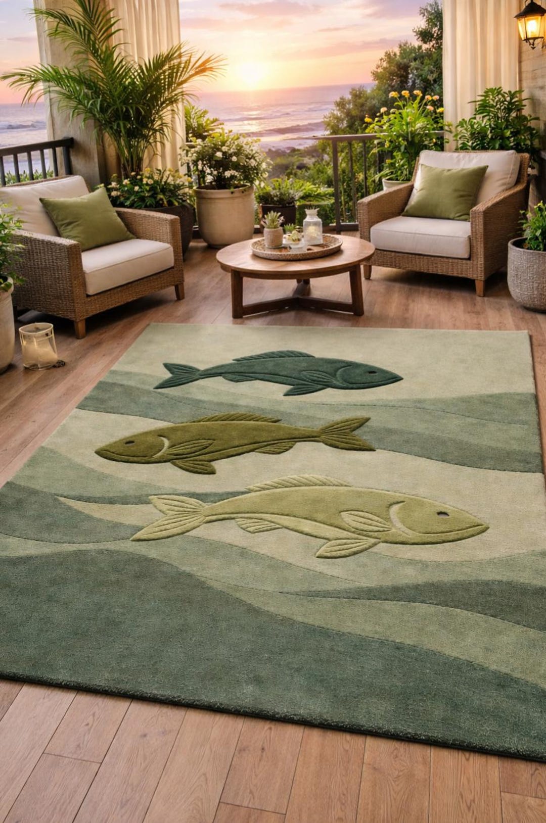Fish Identification Rug Sage Green Fish Area Rug – Modern Ombre Fishing Decor - Etsy