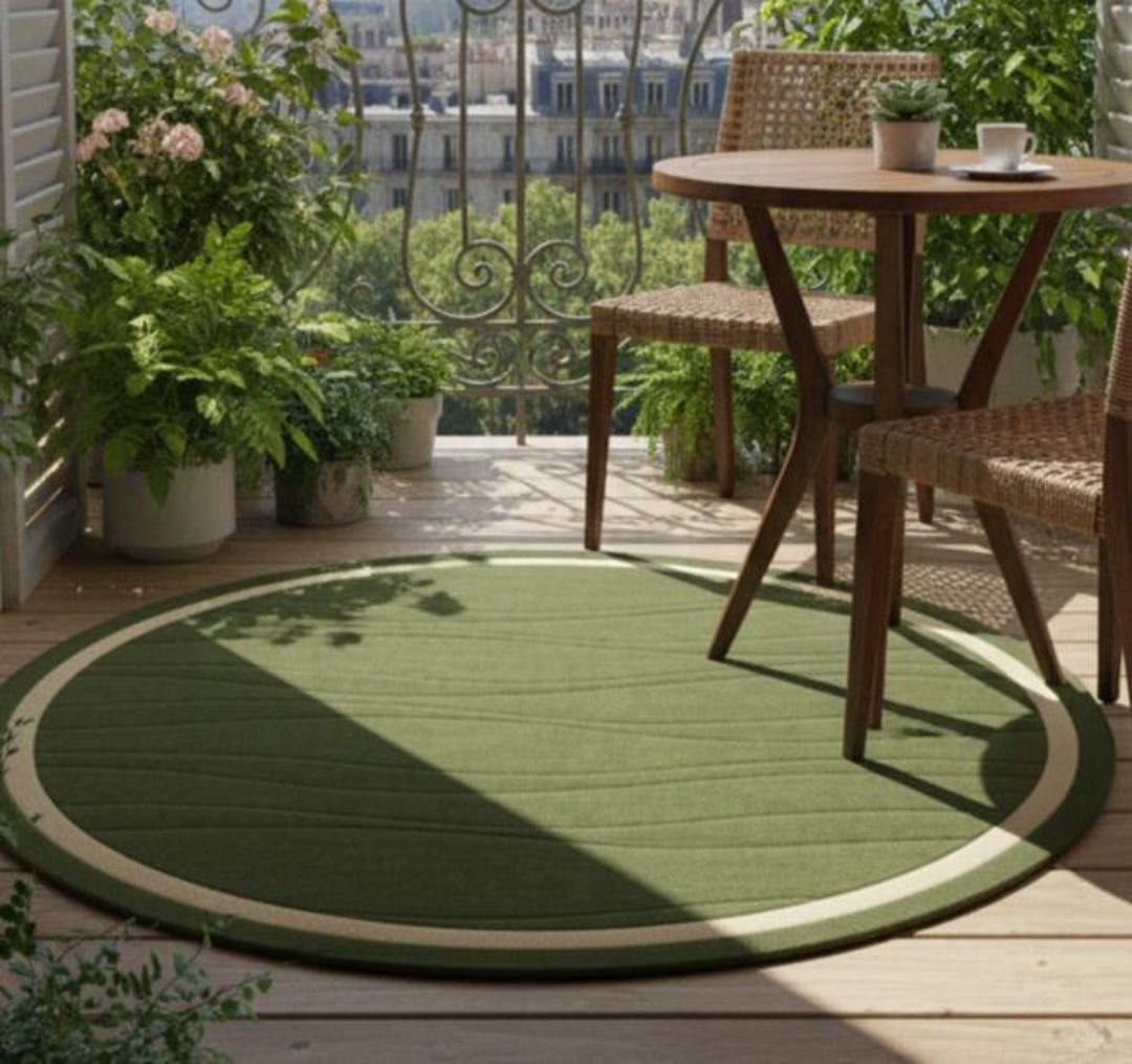 Green Round Outdoor Rug – Modern Wave Patio Deck Carpet - Etsy