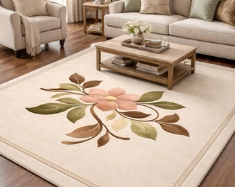 Hand-Tufted Floral Rug: Sculpted Petals, Earthy Botanical Tones