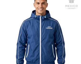 Giacca a vento blu BTS Keep Swimming: giacca in poliestere stile streetwear Kpop