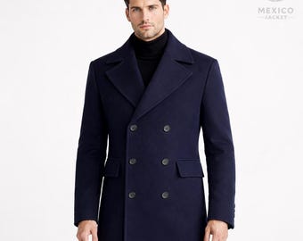 Cappotto ispirato a Jason Statham - Trench doppiopetto in lana blu navy