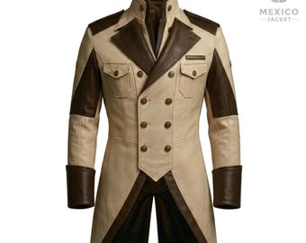 Giacca da uomo in pelle stile steampunk, cappotto militare gotico per cosplay, giacca vintage a doppio petto alla moda.
