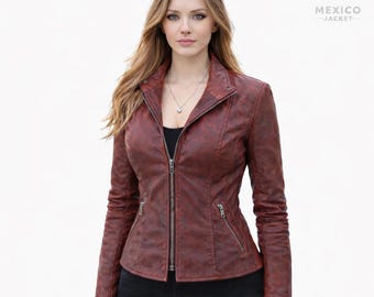 Giacca in pelle rossa di Scarlet Witch – Elizabeth Olsen Avengers Cosplay Stile Biker Outfit