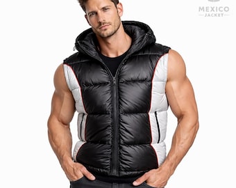 Vin Diesel 2026 Puffer Vest – Giacca senza maniche con cappuccio e stampa nera e bianca Streetwear