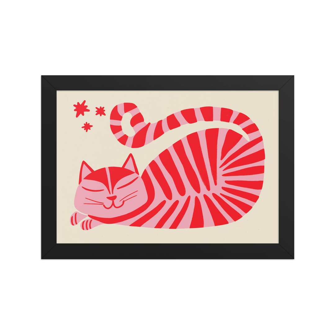 Sleepy Cat Illustration Print - Etsy