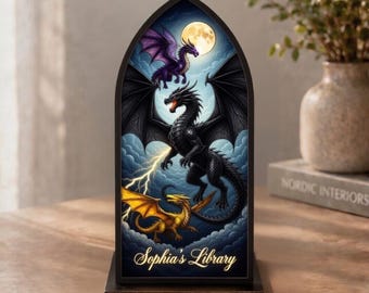 Fourth Wing Dragon Book Nook: Tairn & Andarna glas-in-lood fantasiedecor