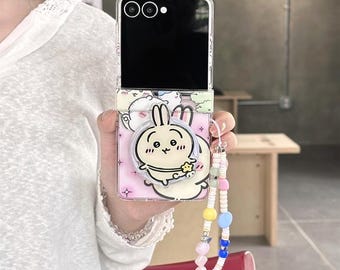 Chiikawa Cartoon Handyhülle mit Lanyard für Samsung Galaxy Z Flip 7/6/5/4/3