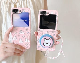 Rosa West Highland Terrier Handyhülle für Galaxy Z Flip 3-7, inklusive Schlüsselband