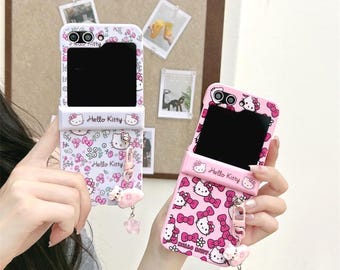 Niedliche Blumen Hello Kitty Handyhülle mit Band für Galaxy Z Flip 7 6 5 4 3