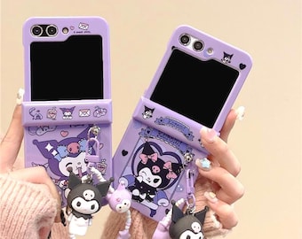Niedliche lila Kuromi Handyhülle mit Schlüsselband, passend für das Galaxy Z Flip 7/6/5/4/3.