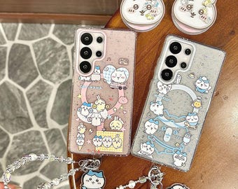 Chiikawa Handyhülle mit Lanyard, Magnetständer für Samsung S24 S25 S26 Ultra