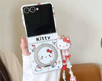 Niedliche Hello Kitty Kickstand Handyhülle mit Lanyard für Galaxy Z Flip 7 6 5 4 3