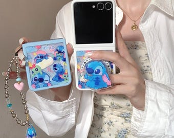 Funda magnética para teléfono con diseño de Stitch y cordón para Samsung Galaxy Z Flip 3/4/5/6/7