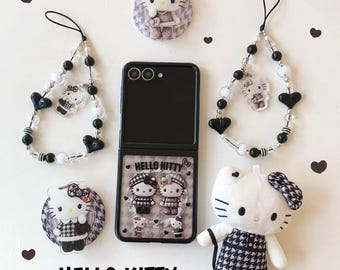 Dunkle Hello Kitty Magnetische Handyhülle mit Schlüsselband, Kompatibel mit Galaxy Z Flip 7, 6, 5