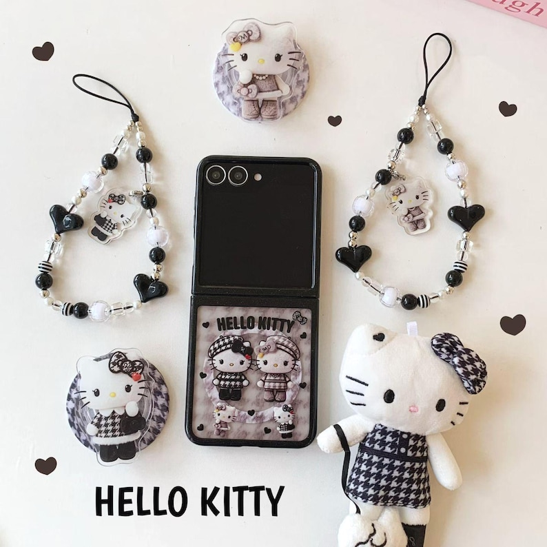 Dark and Cute Hello Kitty Magnetic Phone Case with Lanyard, Compatible with Galaxy Z Flip 7, 6, 5 image 1