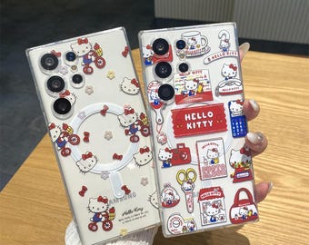 Niedliche Hello Kitty Magnetische Handyhülle mit Lanyard, Kompatibel mit Halter für S26 S25 S24 S23 S22 Ultra Plus