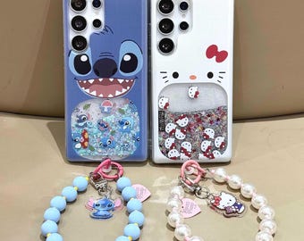 Niedliche Hello Kitty & Stitch Handyhülle mit Riemen, Kompatibel mit S26, S25, S24, S23, S22 und Ultra Plus