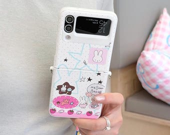 Miffy Bunny Handyhülle für Samsung Galaxy Z Flip, Schutzhülle mit Lanyard