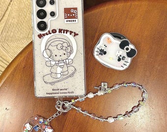 Glitter Hello Kitty Magnetischer Telefon Fall Stand mit Lanyard, Halter für S26 S25 S24 S23 S22 Ultra Plus