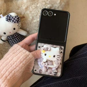 Dark and Cute Hello Kitty Magnetic Phone Case with Lanyard, Compatible with Galaxy Z Flip 7, 6, 5 Case + Grip B