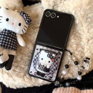 Dark and Cute Hello Kitty Magnetic Phone Case with Lanyard, Compatible with Galaxy Z Flip 7, 6, 5 One Set (Option A)