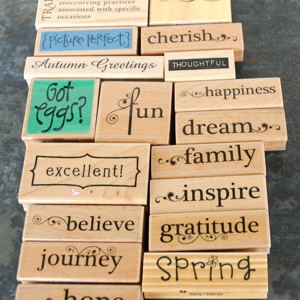 Word Rubber Stamps Wood Mounted Assorted Destash