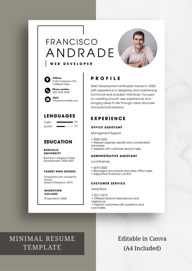 Minimalist Resume Template for Canva Professional CV Modern ATS ...