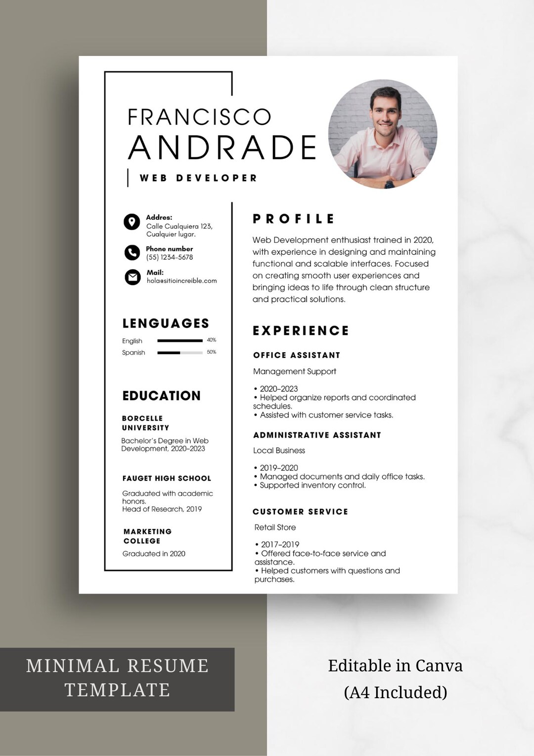 Minimalist Resume Template for Canva Professional CV Modern ATS ...