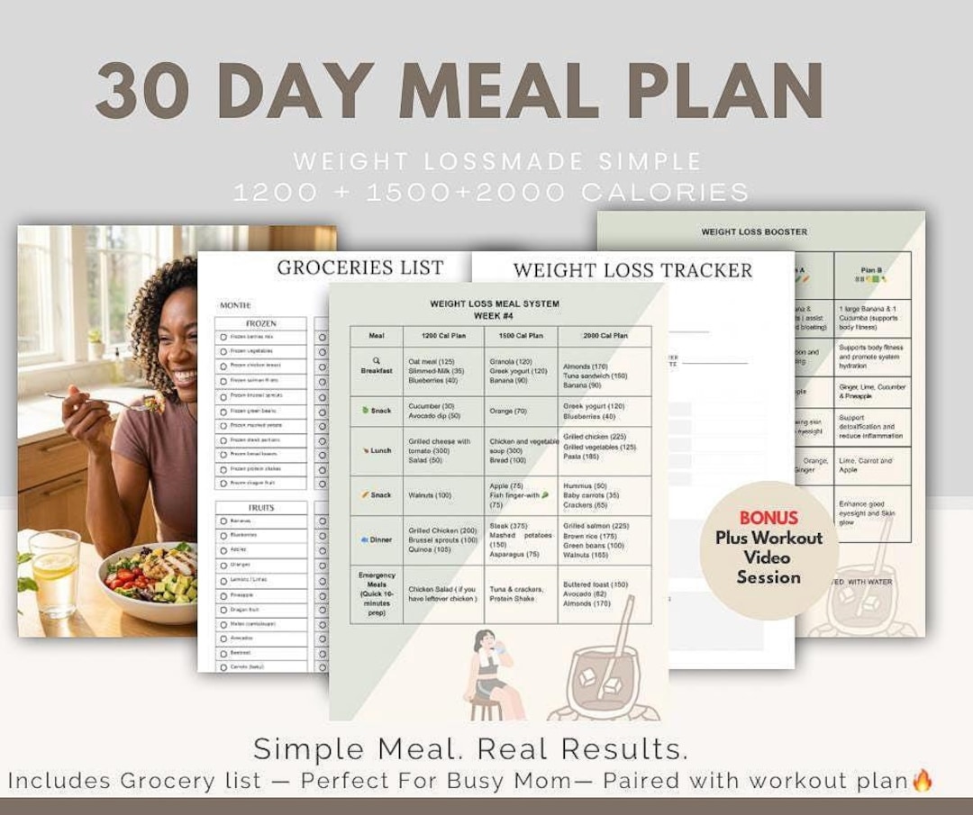 30-day Weight Loss Meal Plan | 1200-2000 Calorie PDF (digital Download ...